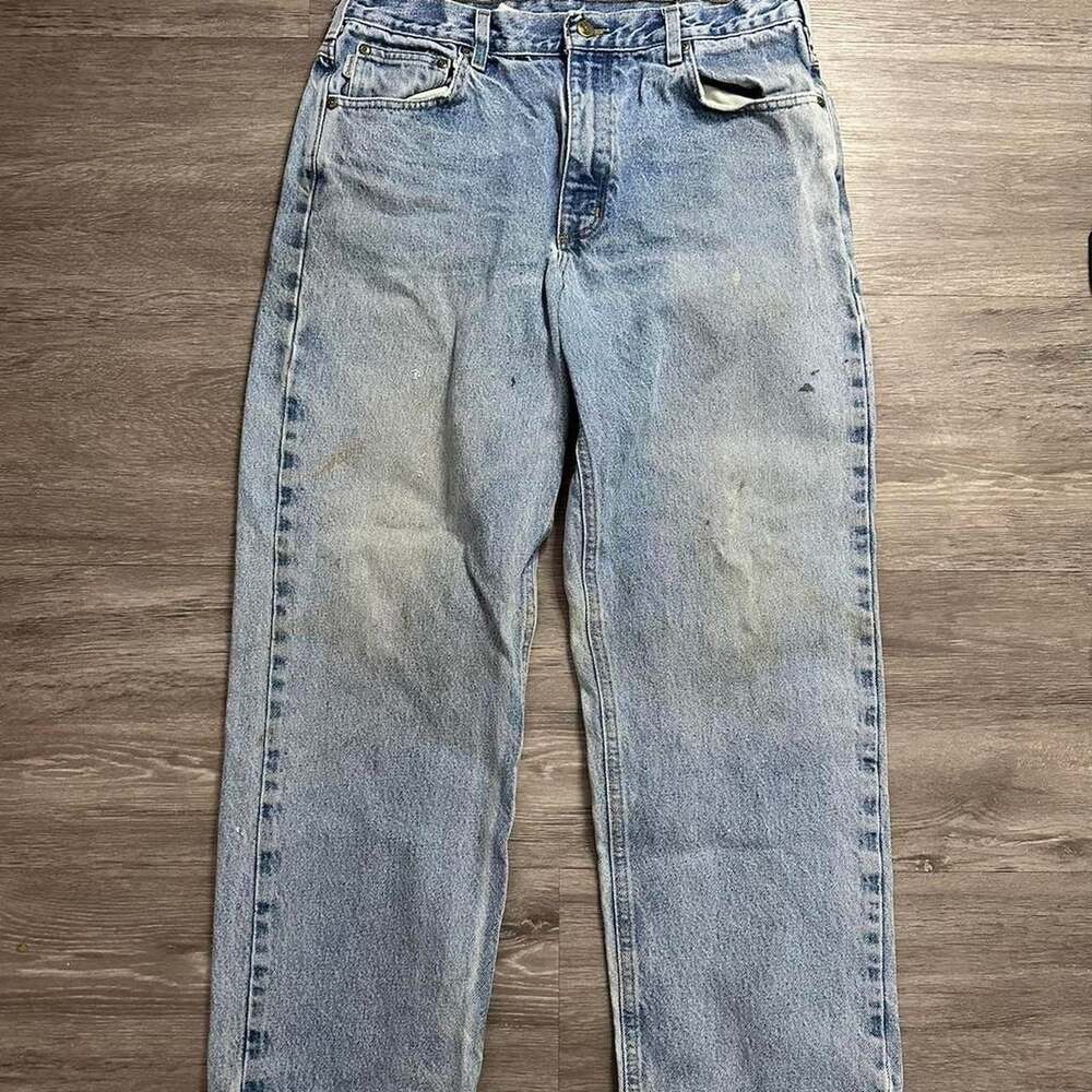 Vintage Carhartt Relaxed Fit Blue Denim Jeans, 38x30 Light Wash Distressed